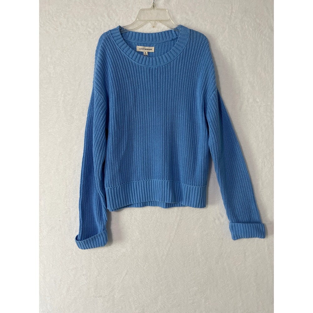 Lucky Brand Blue Chunky cable knit Crewneck fisherman sweater Sz medium